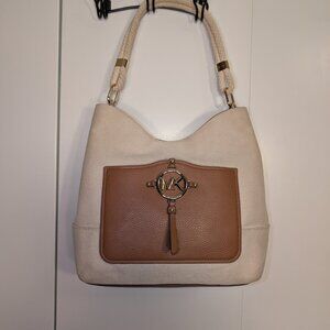 Michael Kors Amy Large Rope Vanilla Canvas Hobo Shoulder Bag
